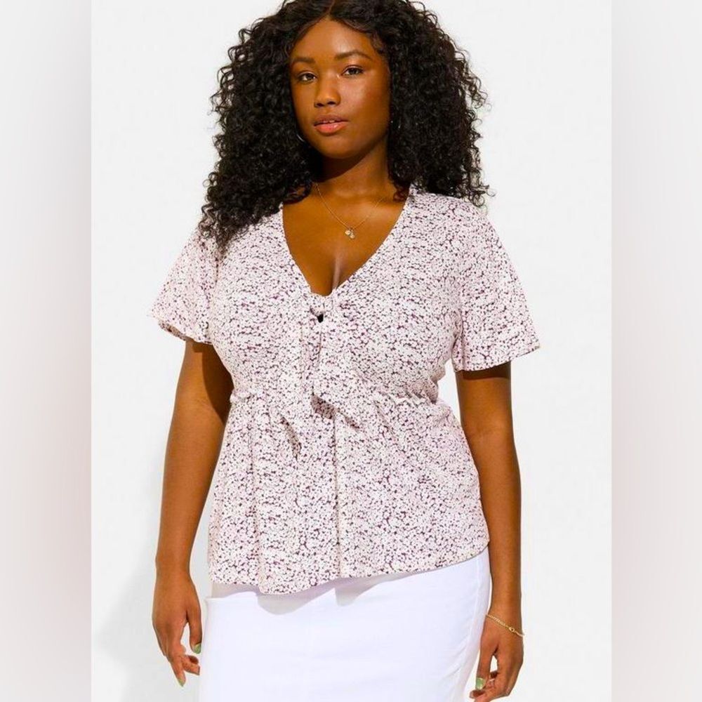 Heritage Jersey V-Neck Awesome Blossom Relaxed Tie Front Top Size 1/1X/14-16